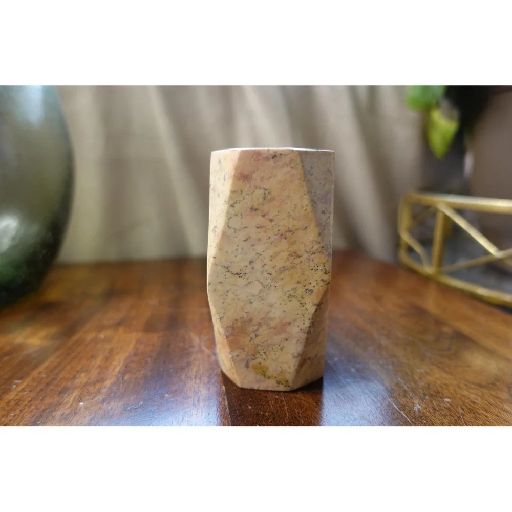 Vintage Stone Vase with Inlaid Floral Design, Small Decorative Vase‎